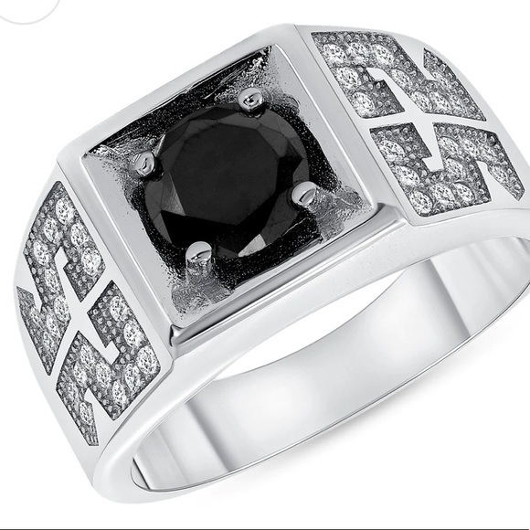 12mm 925 Silver Men Round Black Round Onyx Ring Cubic Zirconia Ring 8 9 10 11 12